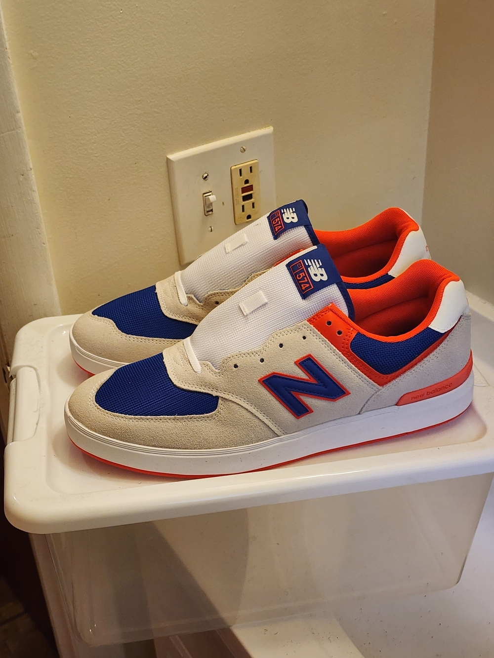 New Balance Blue 574, Size 14 Orange & White Men's Casual Sneakers - Picture 7 of 7